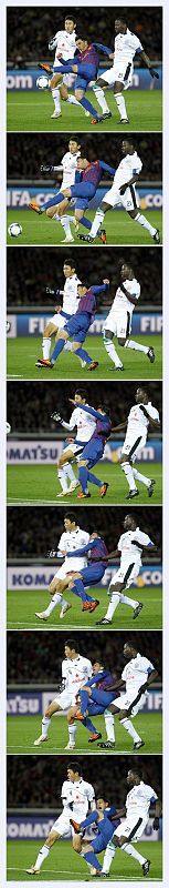 Secuencia fotográfica de la lesión del jugador del Barça David Villa en el partido de semifinales del Mundial de Clubes ante el Al-Sadd catarí