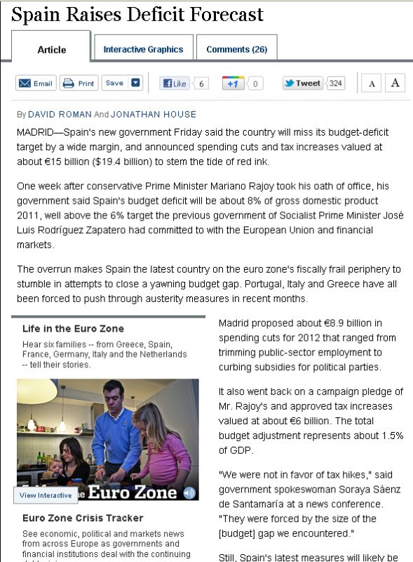 'Wall Street Journal' dedica su titular al aumento del déficit español del 6% al 8%