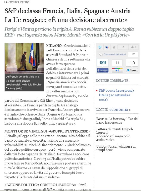 S&P rebaja la nota de Francia, Italia, España y Austria. La UE responde: "Es una decisión aberrante"