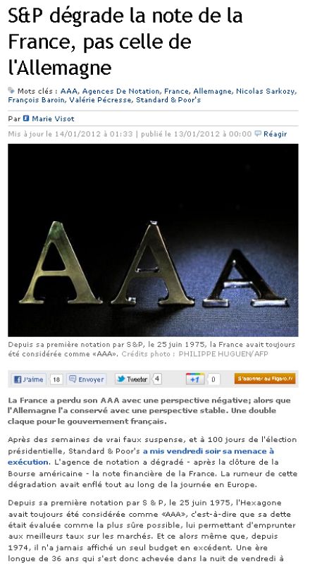 S&P rebaja la nota de Francia, no la de Alemania