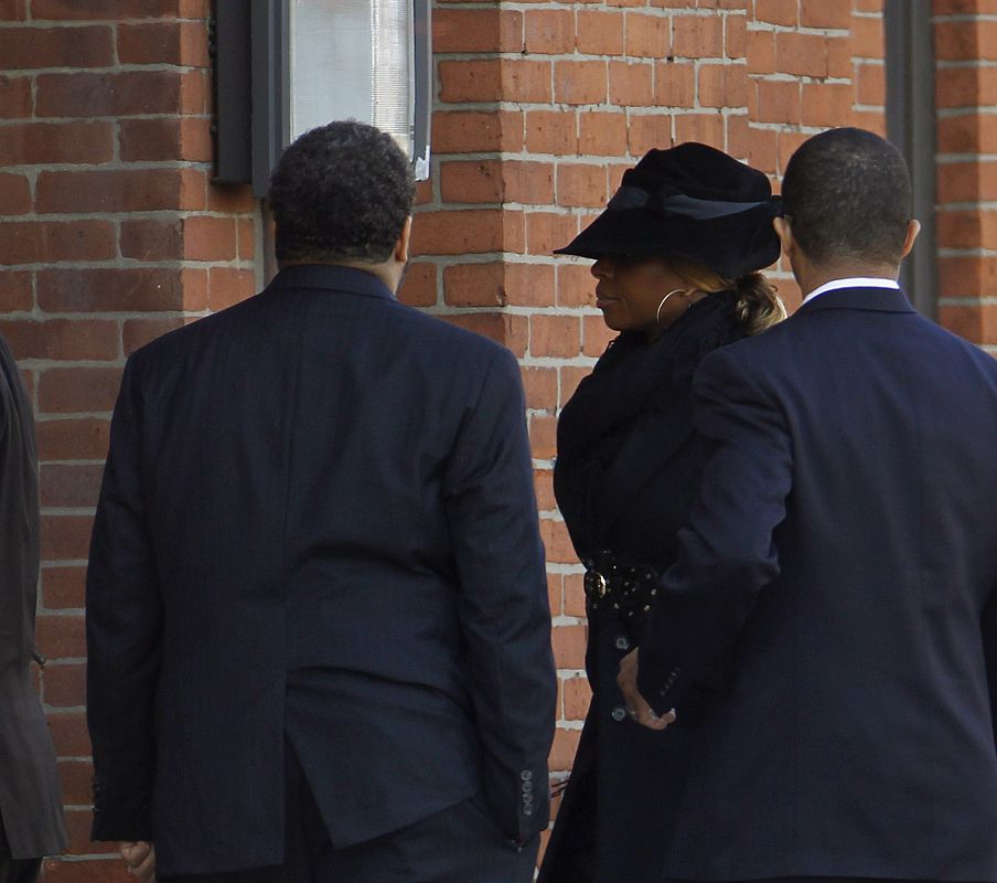Singer Mary J. Blige arrives at funeral service for pop singer Houston at the New Hope Baptist Church in Newark