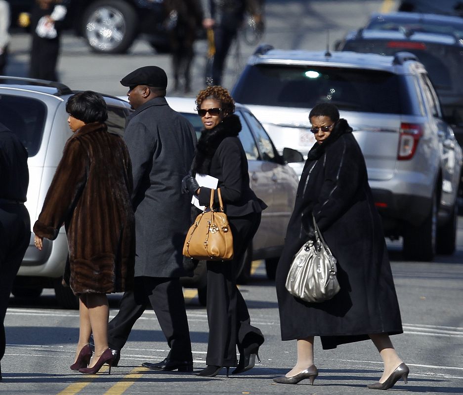 Close family and friends arrive for funeral service of pop singer Houston at the New Hope Baptist Church in Newark