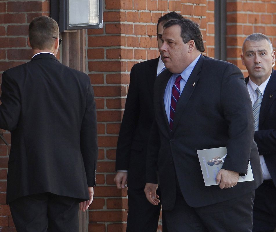 New Jersey Governor Christie arrives for funeral service for pop singer Houston at New Hope Baptist Church in Newark
