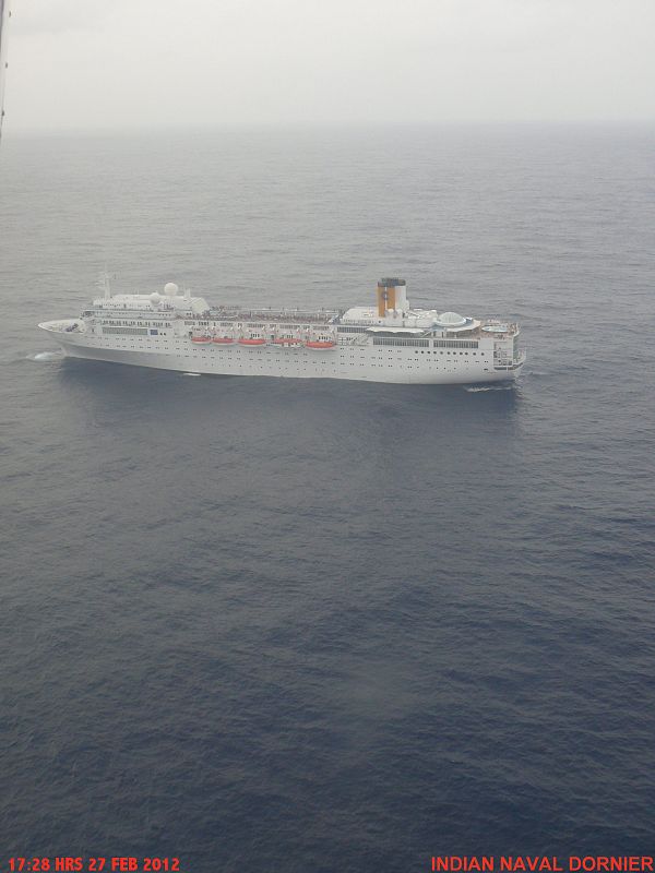 El Costa Allegra, de la compañía Costa Cruceros, en el Océano Índico