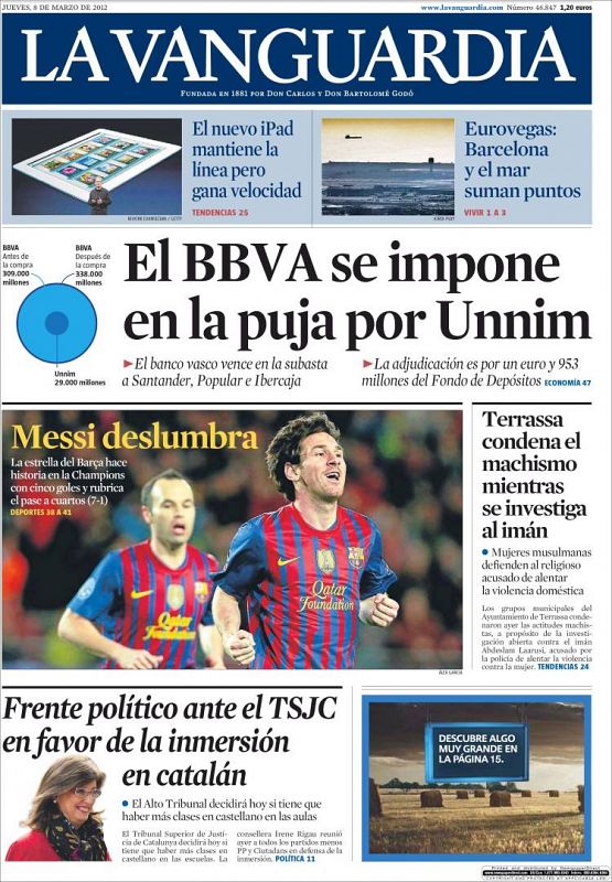 Portada de La Vanguardia