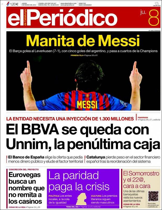 Portada de El Periódico de Catalunya