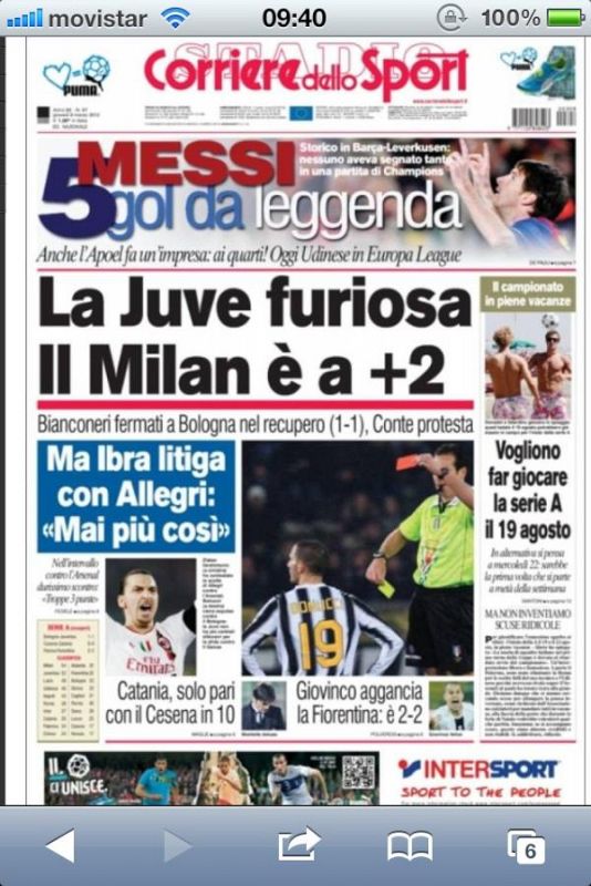 Portada del Corriere dello Sport.