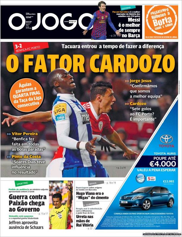 "Messi, el mejor de siempre en el Barcelona", titula el deportivo portugués, O Jogo.