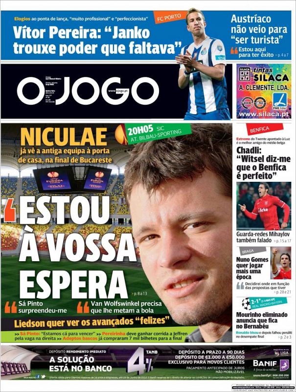 "Mourinho eliminado afirma que se queda", titula el deportivo portugués O Jogo.