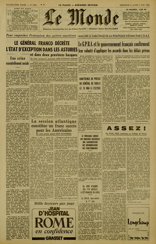 Las huelgas del 62 en 'Le Monde'