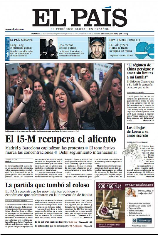 Portada de 'El País' en el primer aniversario del 15M