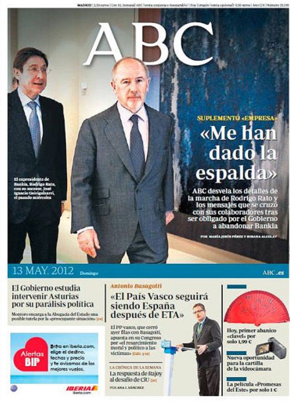 Portada de 'ABC' en el primer aniversario del 15M