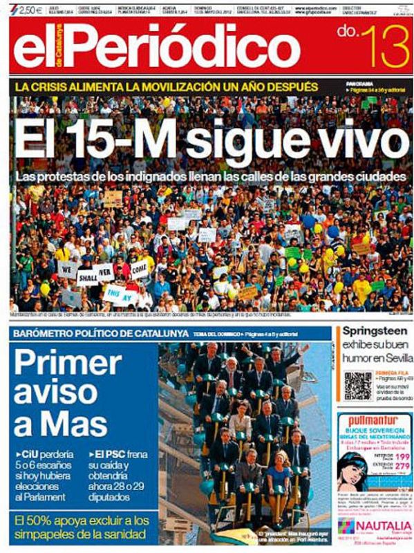 Portada de 'El Periódico de Catalunya' en el primer aniversario del 15M