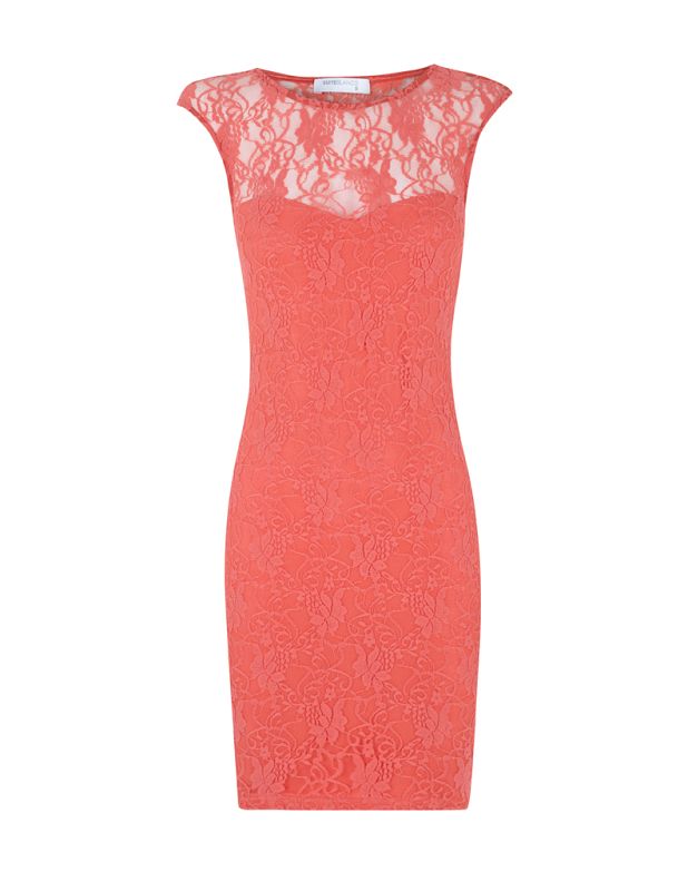 Vestido de blonda en color coral de Blanco