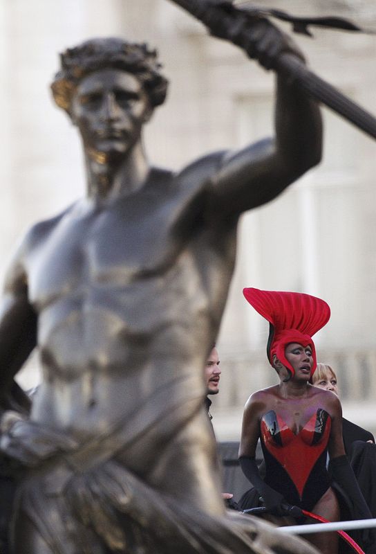 Jamaican Singer Grace Jones prepares to perform during the Diamond Jubilee concert at Buckingham Palace in London