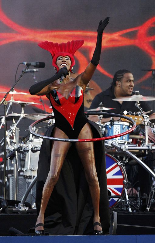 Jamaican singer Grace Jones performs during the Diamond Jubilee concert at Buckingham Palace in London