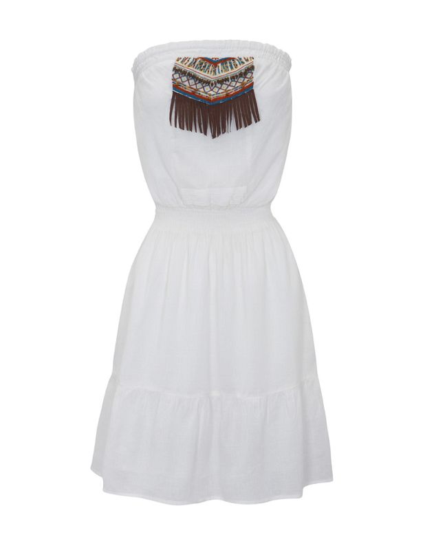 Mini Vestido palabra de honor con abalorios. BlancoSuite (25,99 ¿)