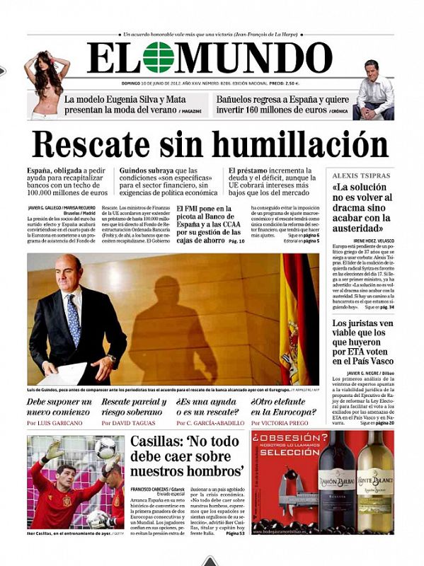 El rescate a la banca española en la portada de 'El Mundo'