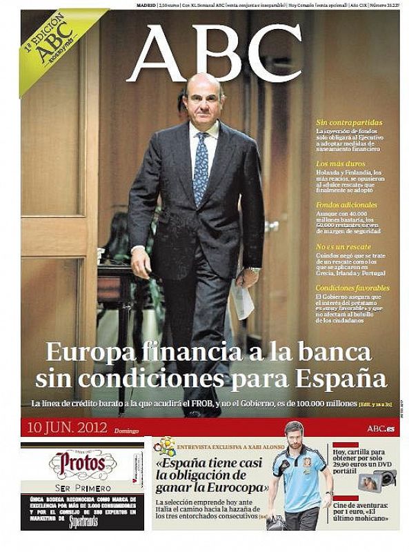 El rescate a la banca española en la portada de 'ABC'
