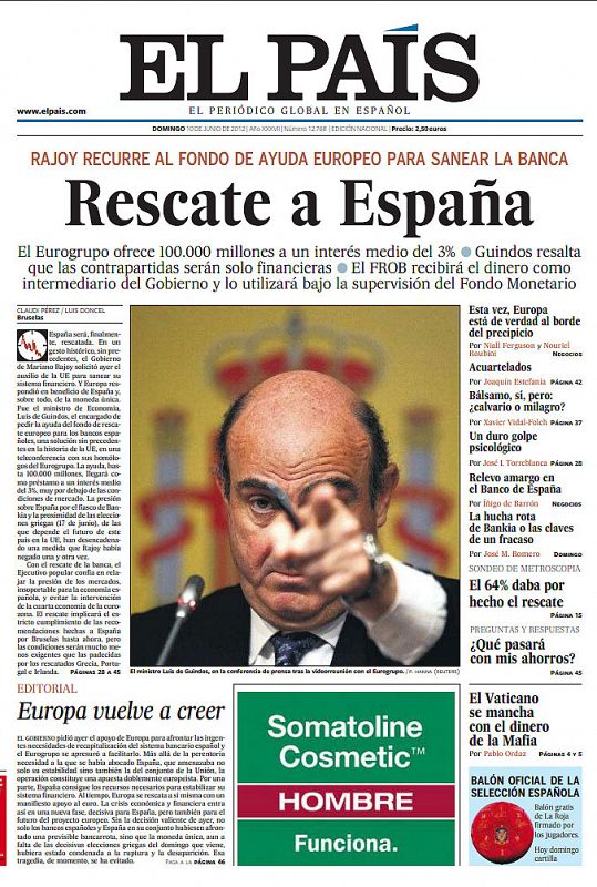 El rescate a la banca española en la portada de 'El País'