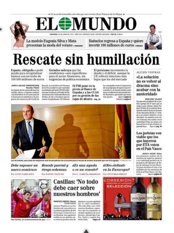El rescate a la banca española en la portada de 'El Mundo'