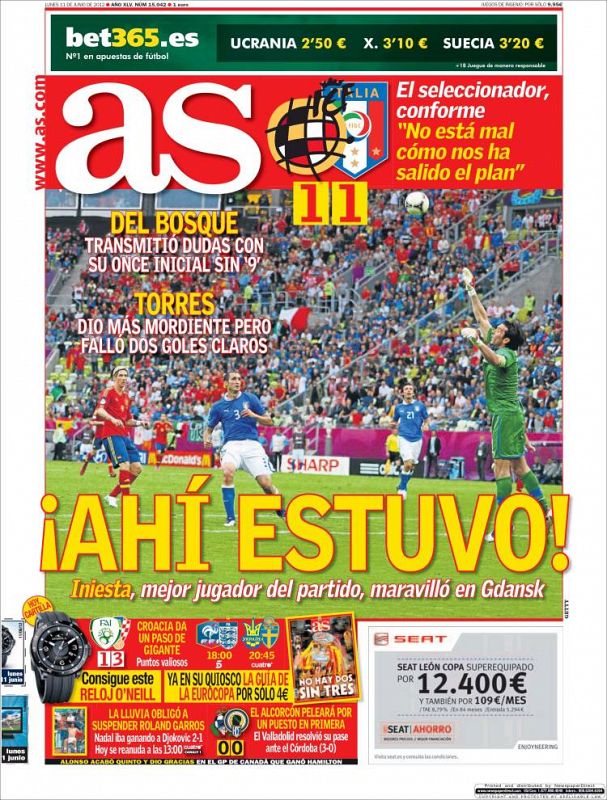 "¡Ahí estuvo!", titula la portada el diario AS con foto de una ocasión de Torres