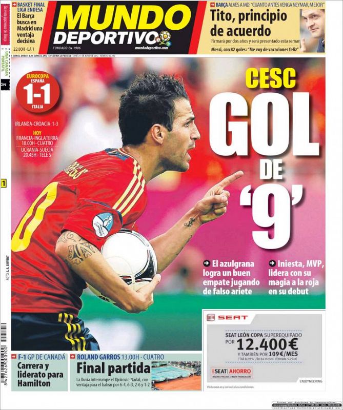 El Mundo Deportivo: "Cesc, gol de 9"
