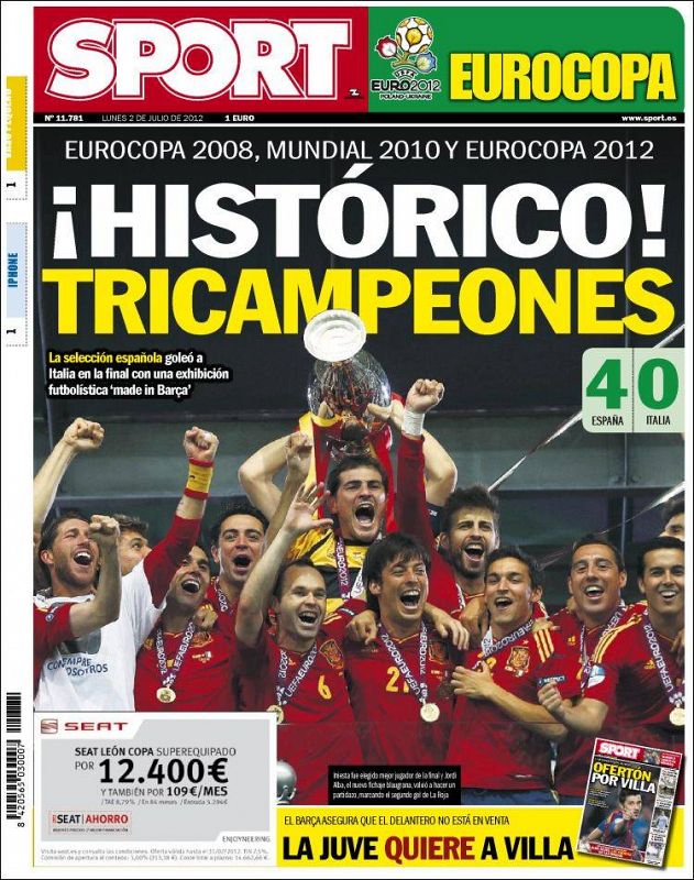 "¡Histórico! Tricampeones", titula en su portada el diario deportivo Sport con una imagen de los jugadores levantando la copa.