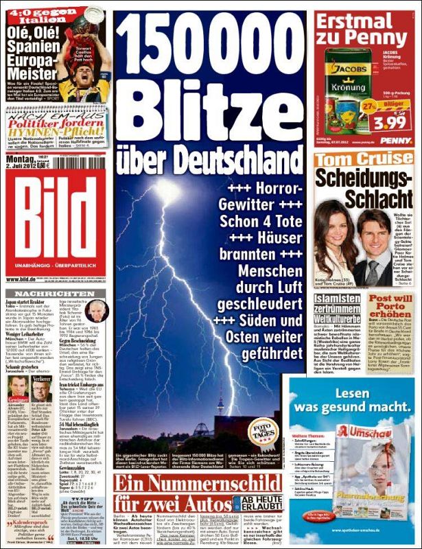 España campeona de Europa titula el tabloide Bild que subraya que "puntualmente para la final España celebró una noche de gala.