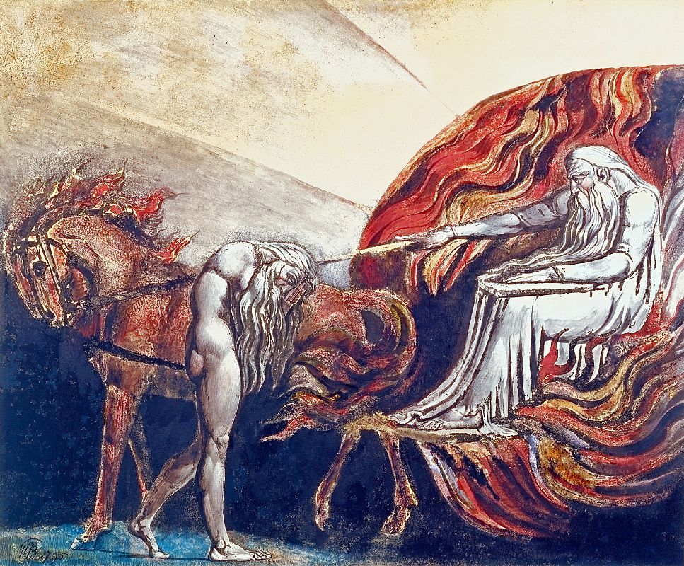 William Blake. Dios juzga a Adán. 1795. Grabado en color acabado en tinta y acuarela sobre papel
