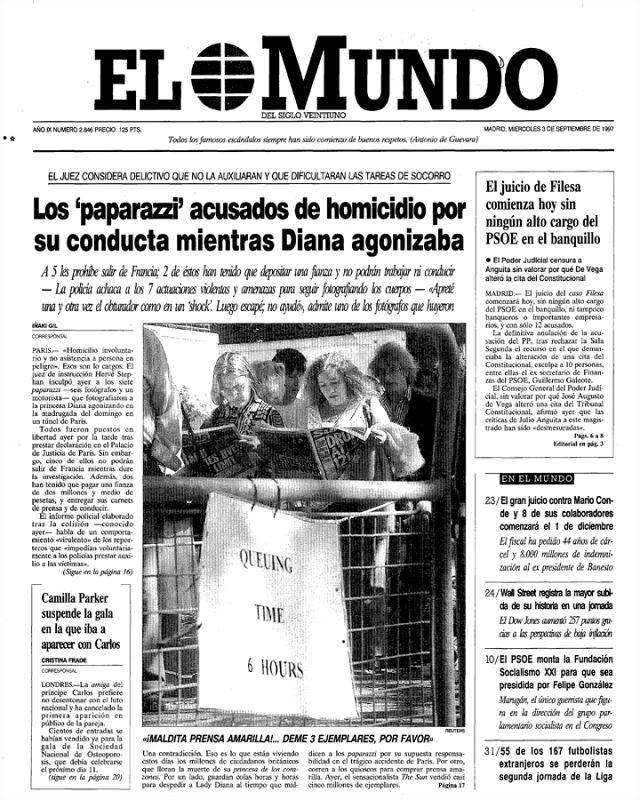 El miércoles 3 de septiembre. Portada del periódico 'El Mundo'