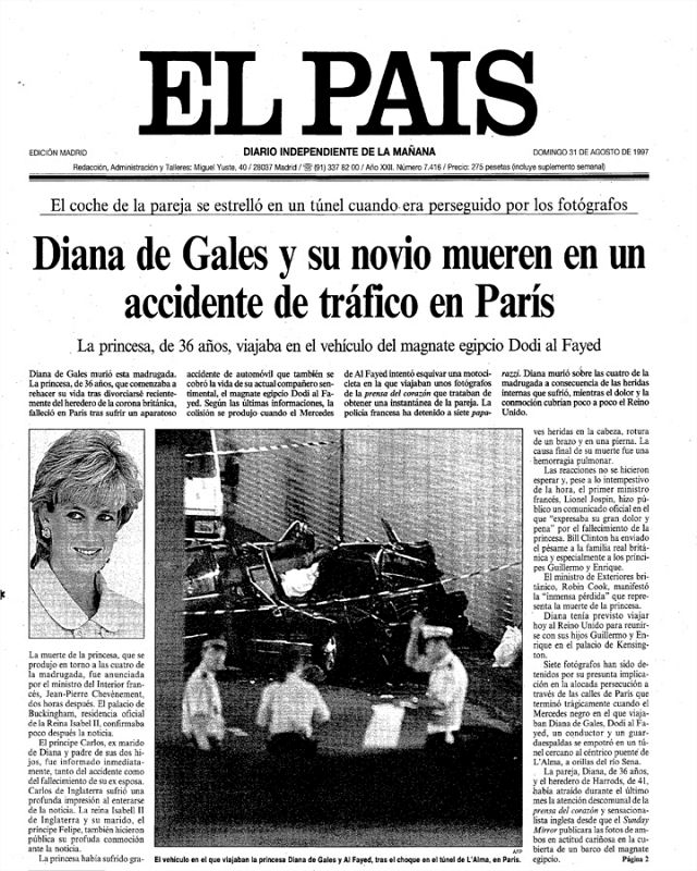 Portada de 'El País' del día 31 de agosto de 1997