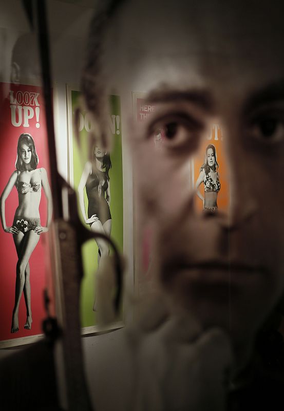 A complete set of original cinema door panel posters from the film "Thunderball" are seen during a media preview of "50 Years of James Bond - the Auction", at Christie's in London