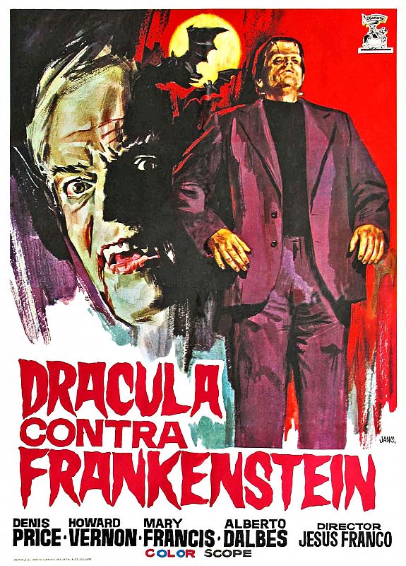 Cartel de 'Drácula contra Frankenstein' una de las muchas películas que Jesús Franco dirigió actualizando a los monstruos de la Universal