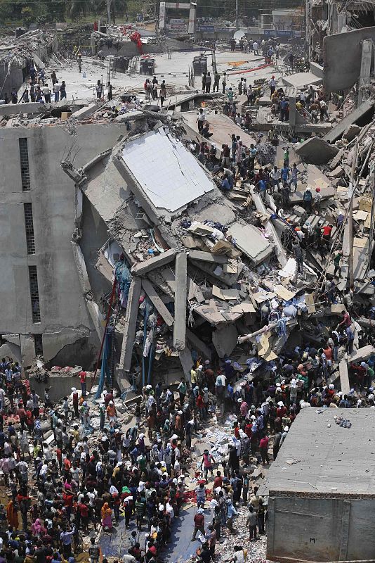 De las ocho plantas del Rana Plaza, solo ha quedado intacta la primera