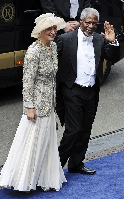 Former United Nations Secretary-General Annan and his wife Nane Maria Annan arrive at Nieuwe Kerk church in Amsterdam