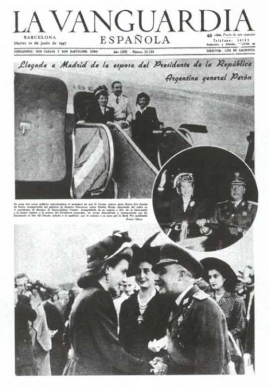 Eva Perón en España, portada de La Vanguardia