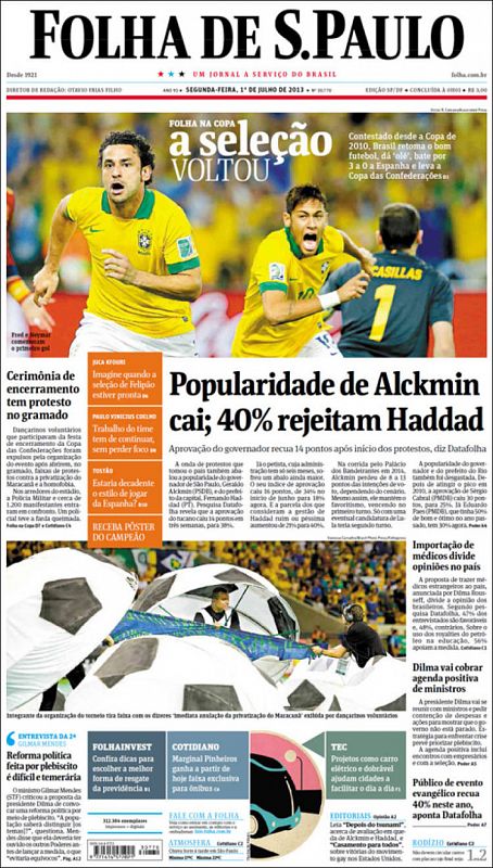 Portada del diario Folha de Sao Paulo