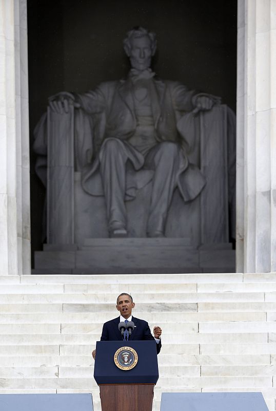 Obama speaks during a ceremony marking the 50th anniversary of Martin Luther King's "I have a dream" speech in Washington