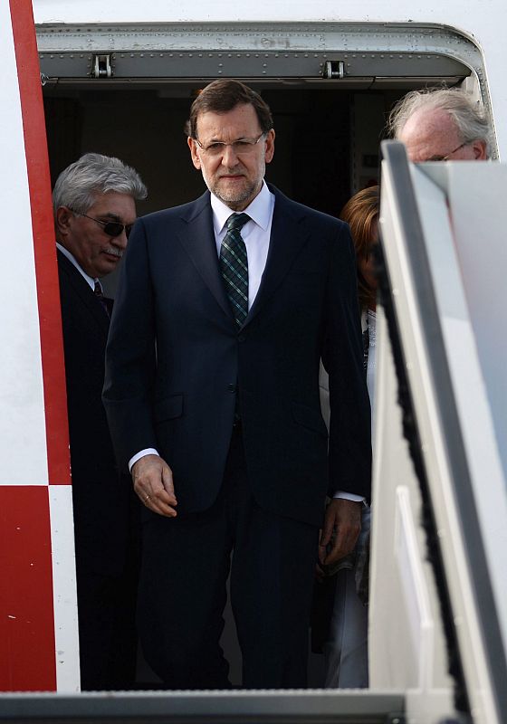 El presidente español, Mariano Rajoy, a su llegada a San Petersburgo