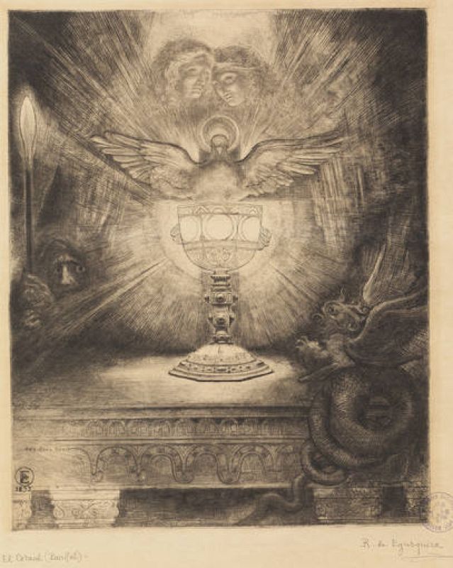  'Santo Grial' (Rogelio de Egusquiza, 1893) Aguatinta y punta seca sobre papel japonés, 300 x 242 mm. Madrid, Museo Nacional del Prado. Donación del autor, 1902