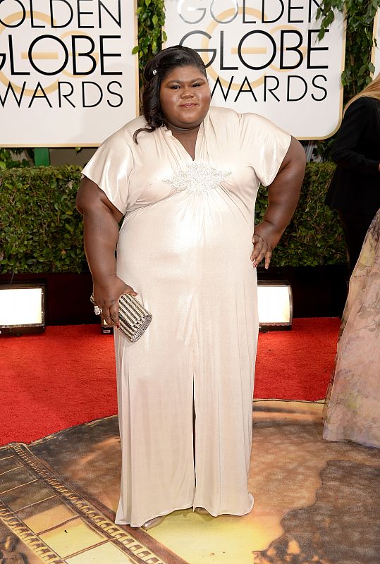 La actriz Gabourey Sidibe  en la gala de los Globos de Oro en el Beberly Hilton Hotel de Los Ángeles.