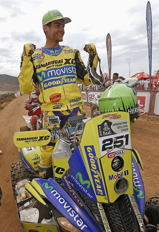 Casale of Chile celebrates on his Yamaha quad after winning the sixth South American edition of the Dakar Rally 2014 in Valparaiso