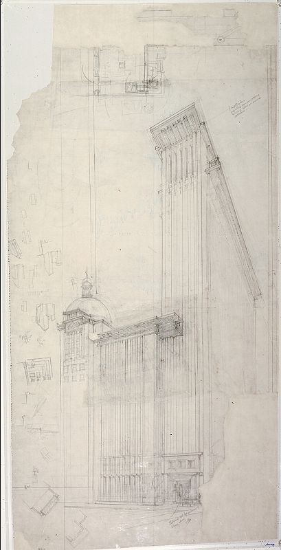 San Francisco Call Building. 1912. Perspectiva. Lápiz sobre papel de calco, 47 3/4 x 23 7/8"  (121.3 x 60.6 cm).