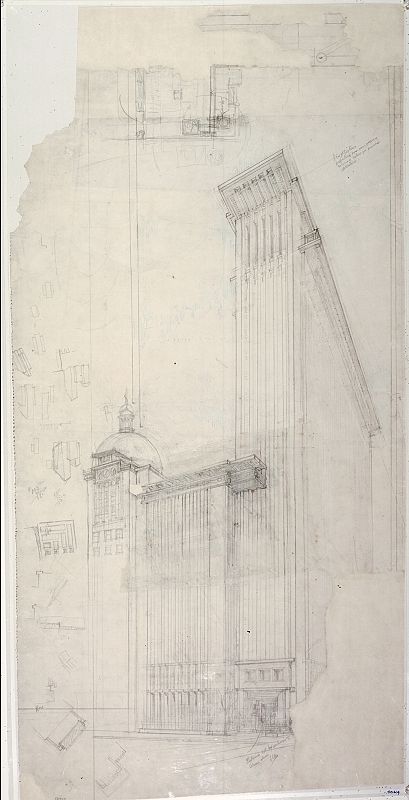 San Francisco Call Building. 1912. Perspectiva. Lápiz sobre papel de calco, 47 3/4 x 23 7/8"  (121.3 x 60.6 cm).