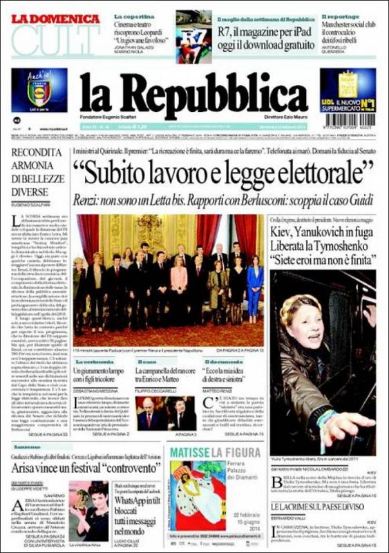 'La Repubblica' destaca las palabras de Tymoshenko en Maidén: "Los héores nunca mueren"