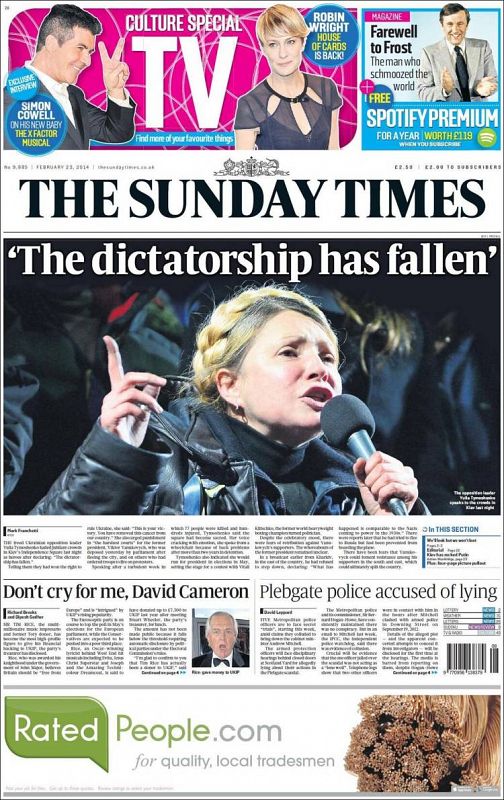 'La dictadura ha caído", titula 'The Sunday Times', que cita las palabras de Timoshenko