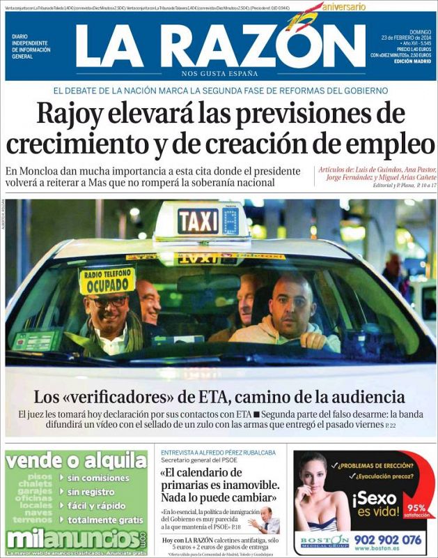 El diario 'La Razón' no recoge la crisis ucraniana en su portada