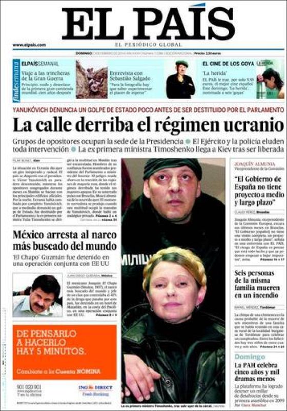 "La calle derriba el régimen ucraniano", titula 'El País'