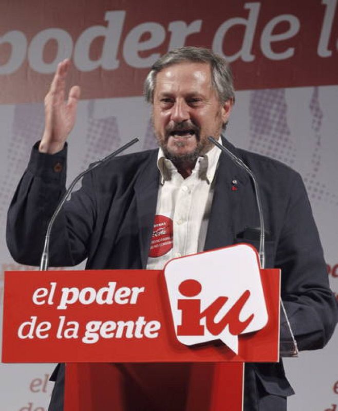 El candidato de Izquierda Unida en las elecciones europeas, Willy Meyer, durante el acto de inicio de campaña celebrado esta noche en Madrid.